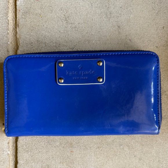 Vintage Kate Spade Royal Blue Patent Leather Wallet with Gold Accents - Picture 1 of 7